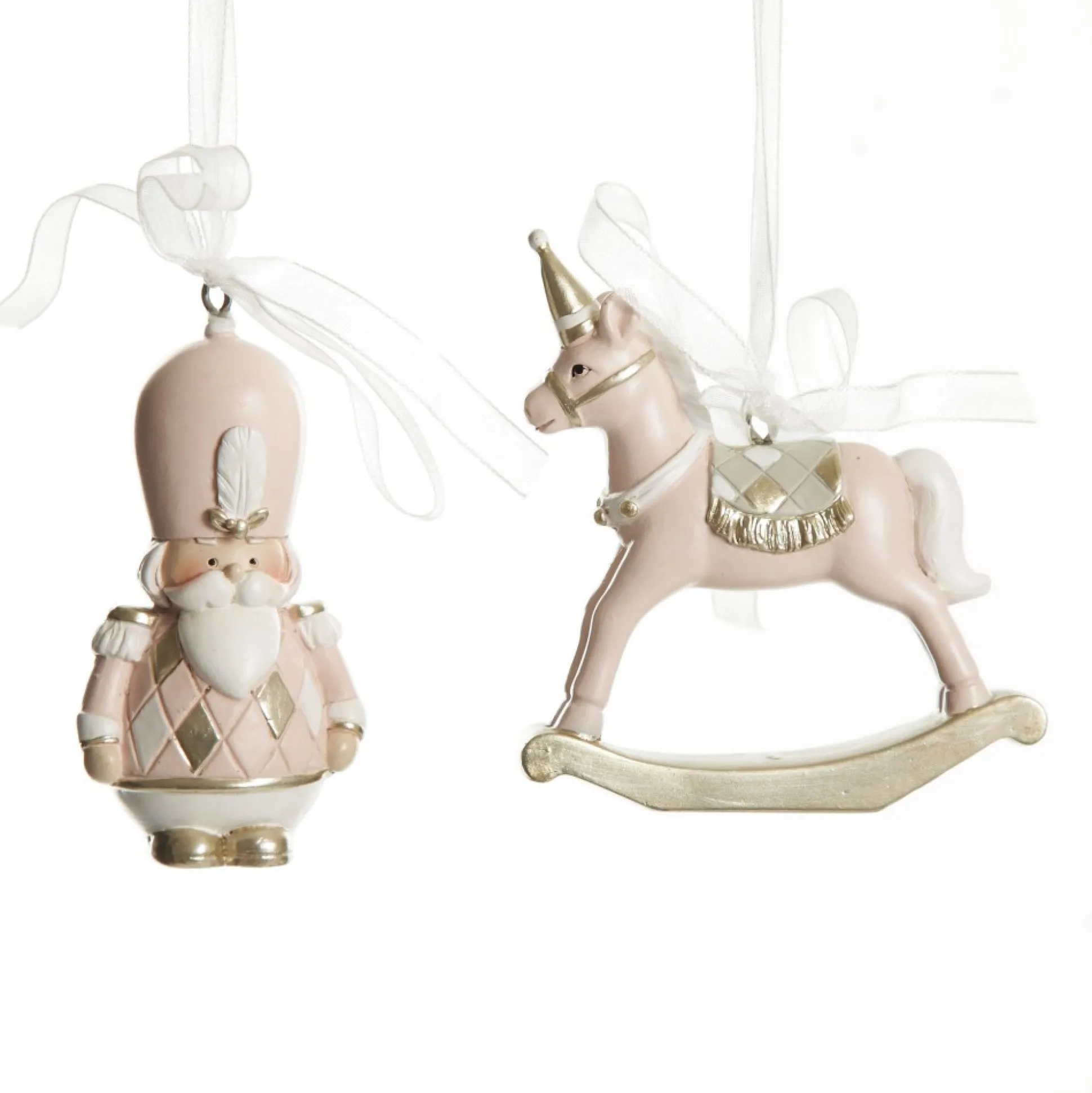 Adorable Pink Rocking Horse and Nutcracker Christmas Decoration - Set of 2 Christmas Tree Decorations|