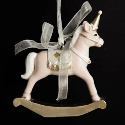 Adorable Pink Rocking Horse and Nutcracker Christmas Decoration - Set of 2 Christmas Tree Decorations|