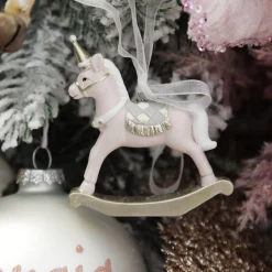 Adorable Pink Rocking Horse and Nutcracker Christmas Decoration - Set of 2 Christmas Tree Decorations|