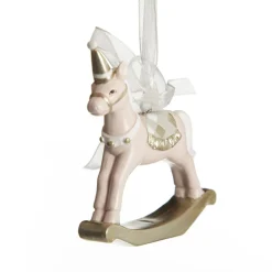 Adorable Pink Rocking Horse and Nutcracker Christmas Decoration - Set of 2 Christmas Tree Decorations|
