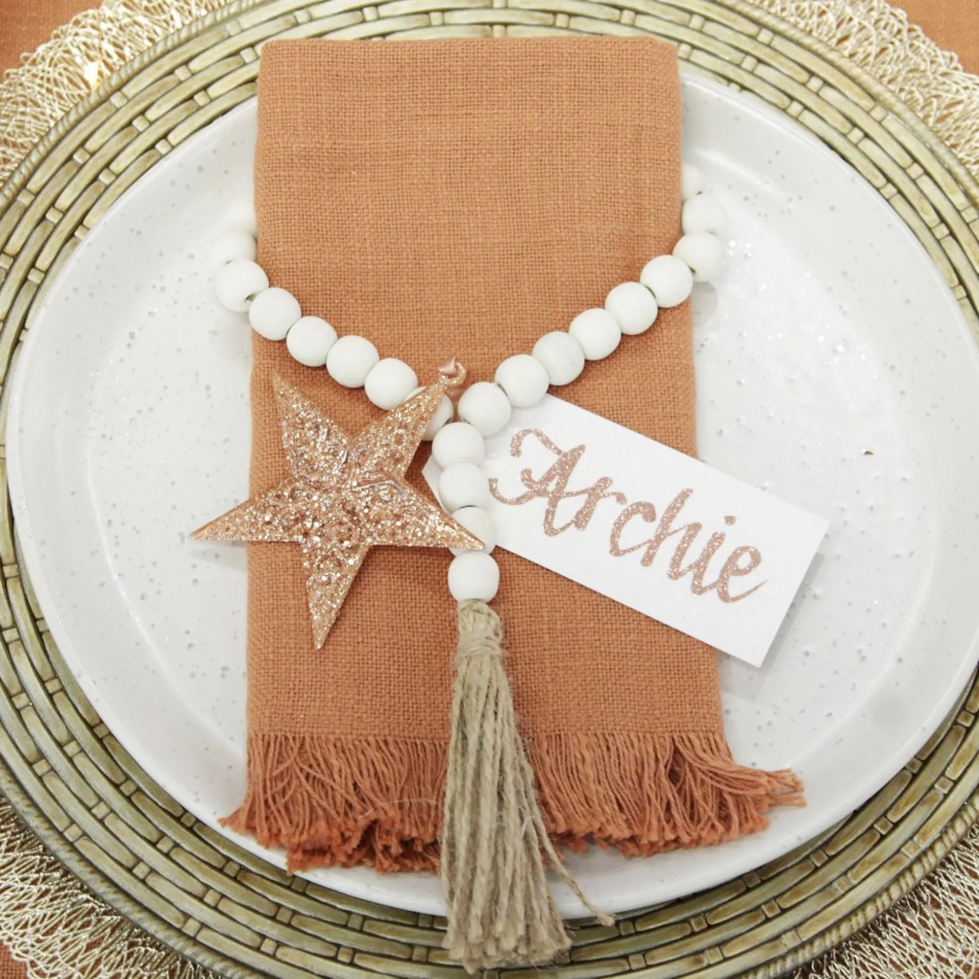 Antique Champagne Wicker Pattern Christmas Charger Plate Christmas Table Decor|