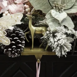 Antique Gold 3D Reindeer Christmas Stocking Hanger Stocking Hangers|