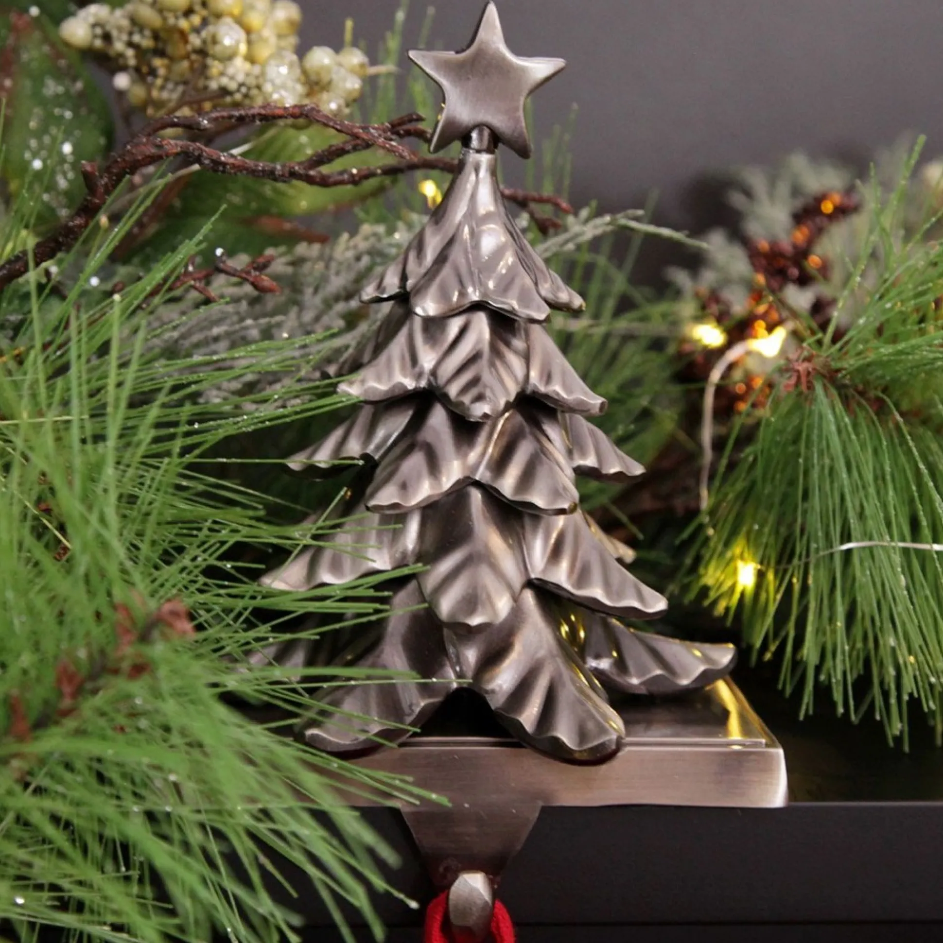 Antique Silver 3D Tree Christmas Stocking Hanger Stocking Hangers|