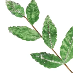 Apple Green Leaf Spray with Silver Sequins Christmas Sprays|