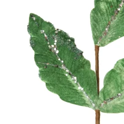 Apple Green Leaf Spray with Silver Sequins Christmas Sprays|