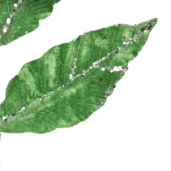 Apple Green Leaf Spray with Silver Sequins Christmas Sprays|