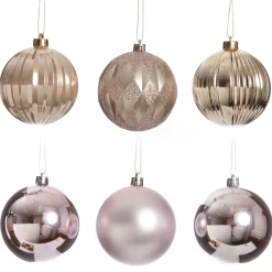 Assorted Decorative Pink Shatterproof Christmas Baubles - Set of 6 Christmas Bauble Sets|