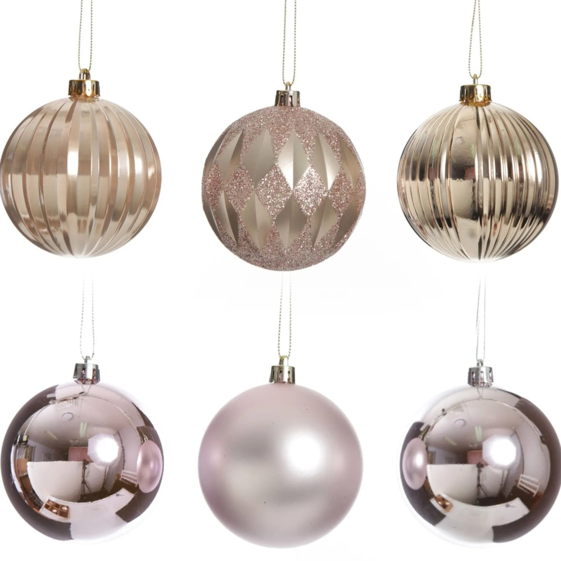 Assorted Decorative Pink Shatterproof Christmas Baubles - Set of 6 Christmas Bauble Sets|
