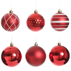 Assorted Decorative Red and White Shatterproof Christmas Baubles - Set of 6 Christmas Bauble Sets|