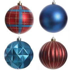 Assorted Decorative Red and Blue Shatterproof Christmas Baubles - Set of 4 Christmas Bauble Sets|