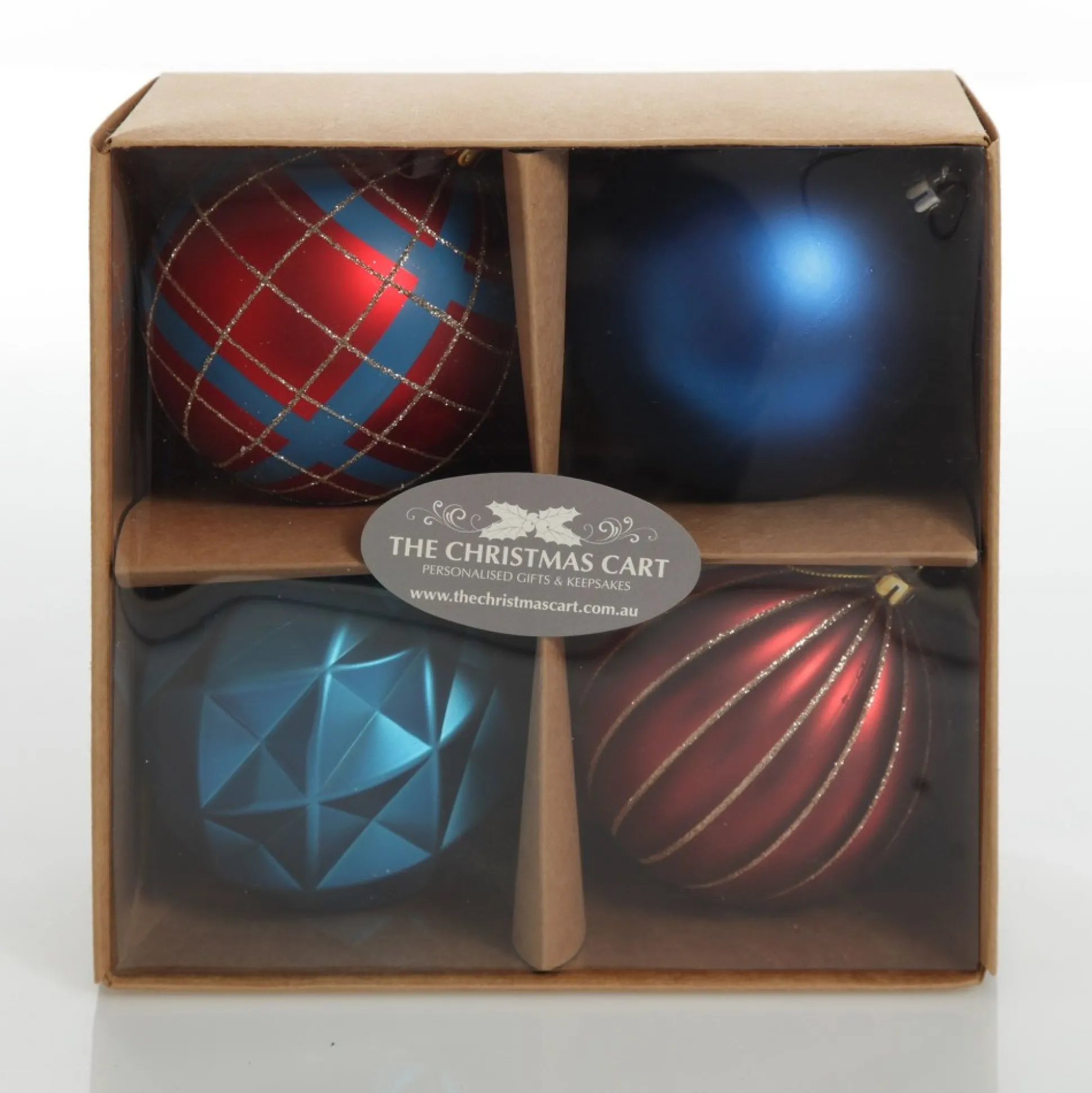 Assorted Decorative Red and Blue Shatterproof Christmas Baubles - Set of 4 Christmas Bauble Sets|