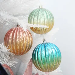 Assorted Ombre Pastel Ribbed Shatterproof Christmas Baubles - Set of 3 Christmas Bauble Sets|