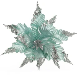 Baby Blue Sequin Poinsettia Flower Stem Christmas Flowers|