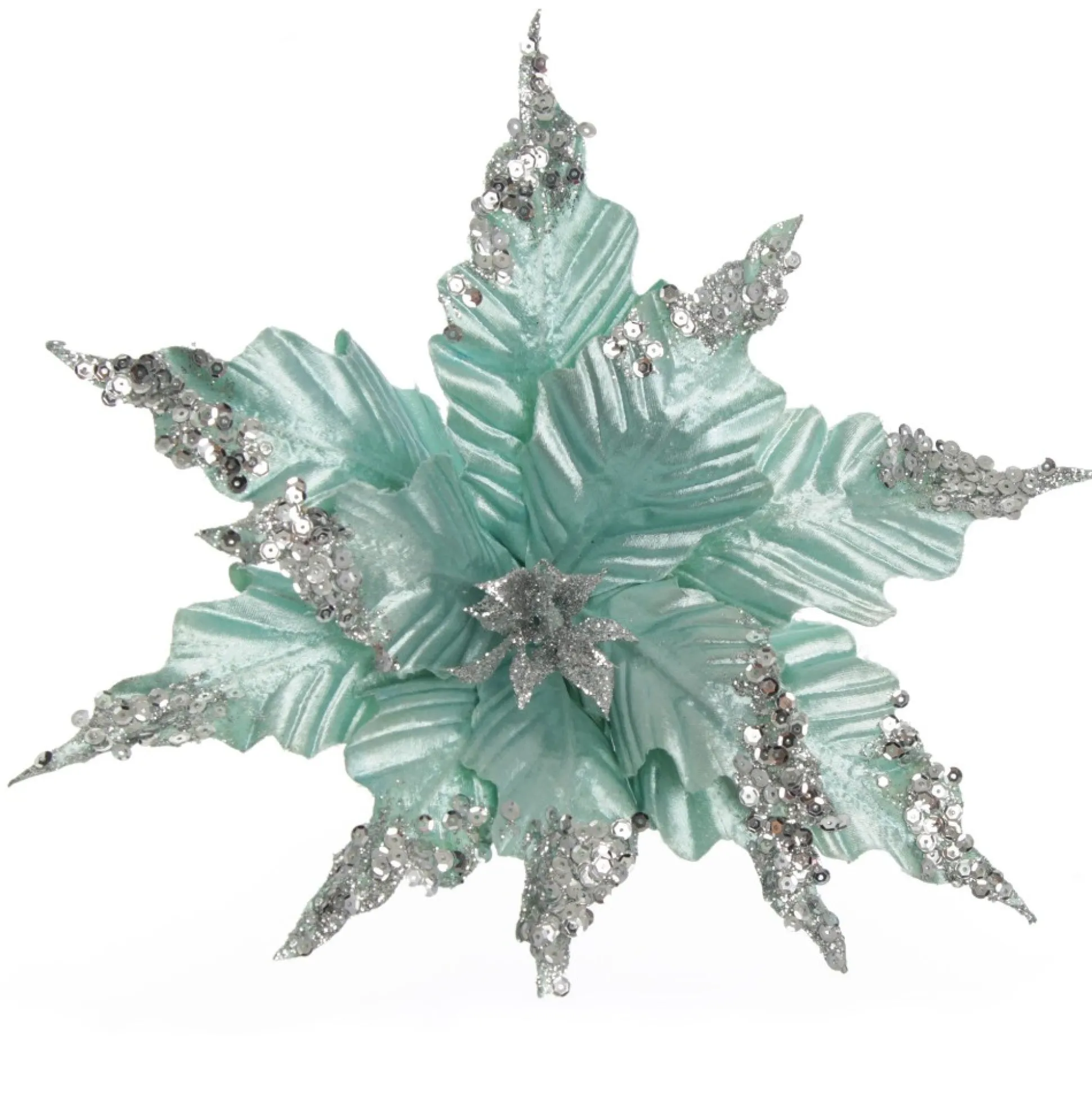 Baby Blue Sequin Poinsettia Flower Stem Christmas Flowers|