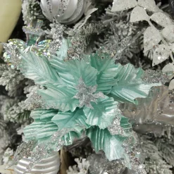 Baby Blue Sequin Poinsettia Flower Stem Christmas Flowers|