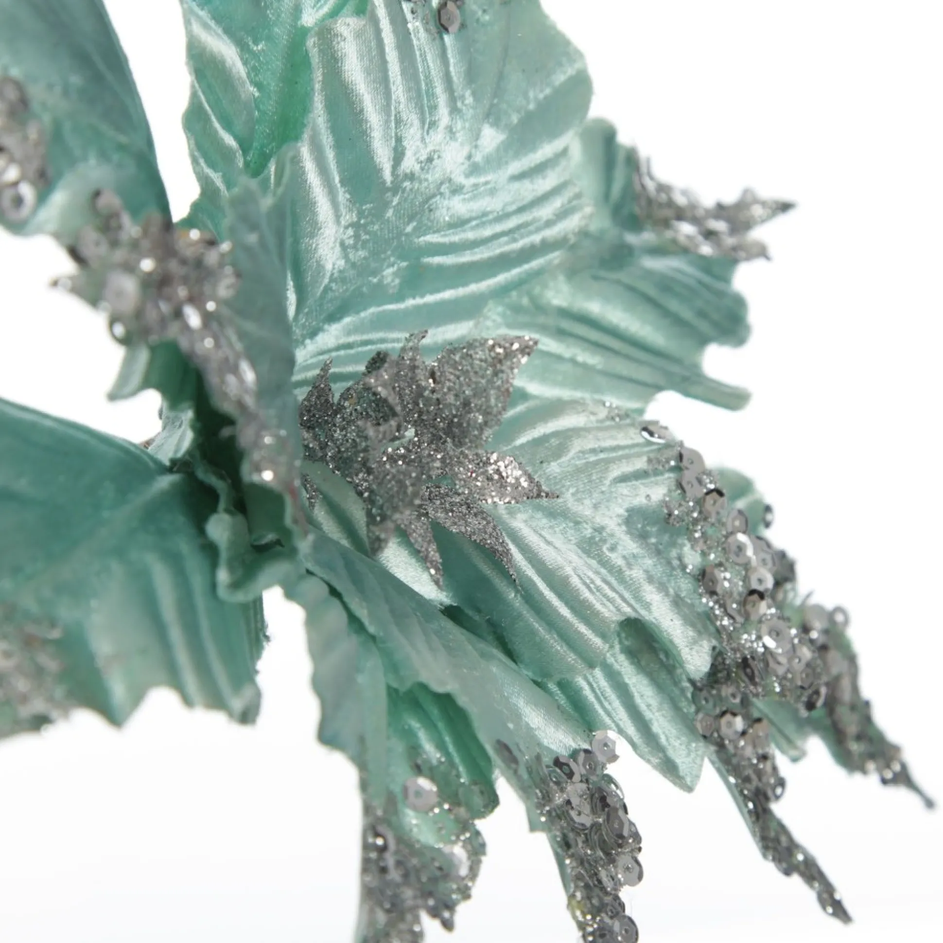 Baby Blue Sequin Poinsettia Flower Stem Christmas Flowers|