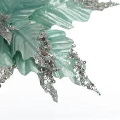 Baby Blue Sequin Poinsettia Flower Stem Christmas Flowers|