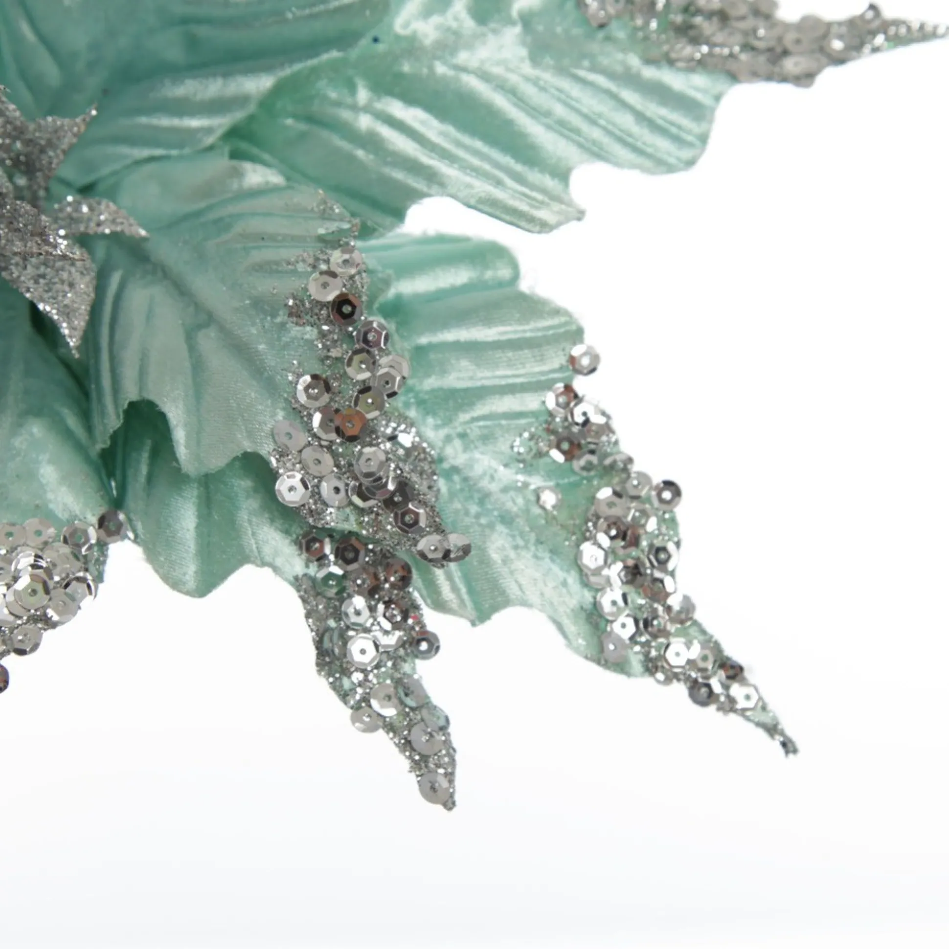 Baby Blue Sequin Poinsettia Flower Stem Christmas Flowers|