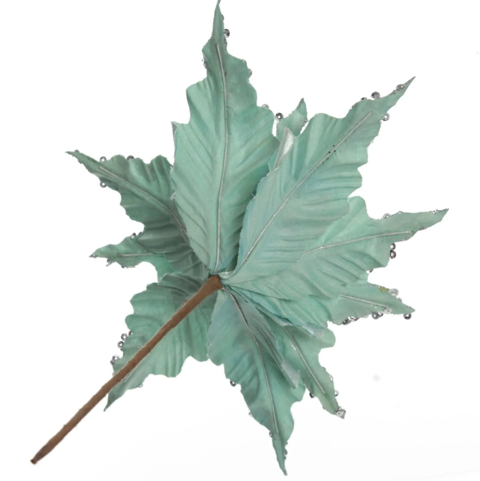 Baby Blue Sequin Poinsettia Flower Stem Christmas Flowers|