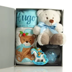 Baby Boy First Christmas Gift Pack Glass Baubles|