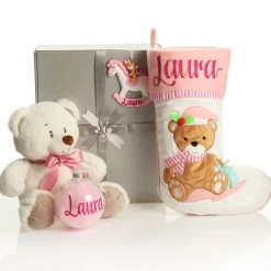 Baby Girl First Christmas Gift Pack Glass Baubles|