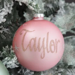 Baby Pink Glass Personalised Christmas Bauble Personalised Baubles|