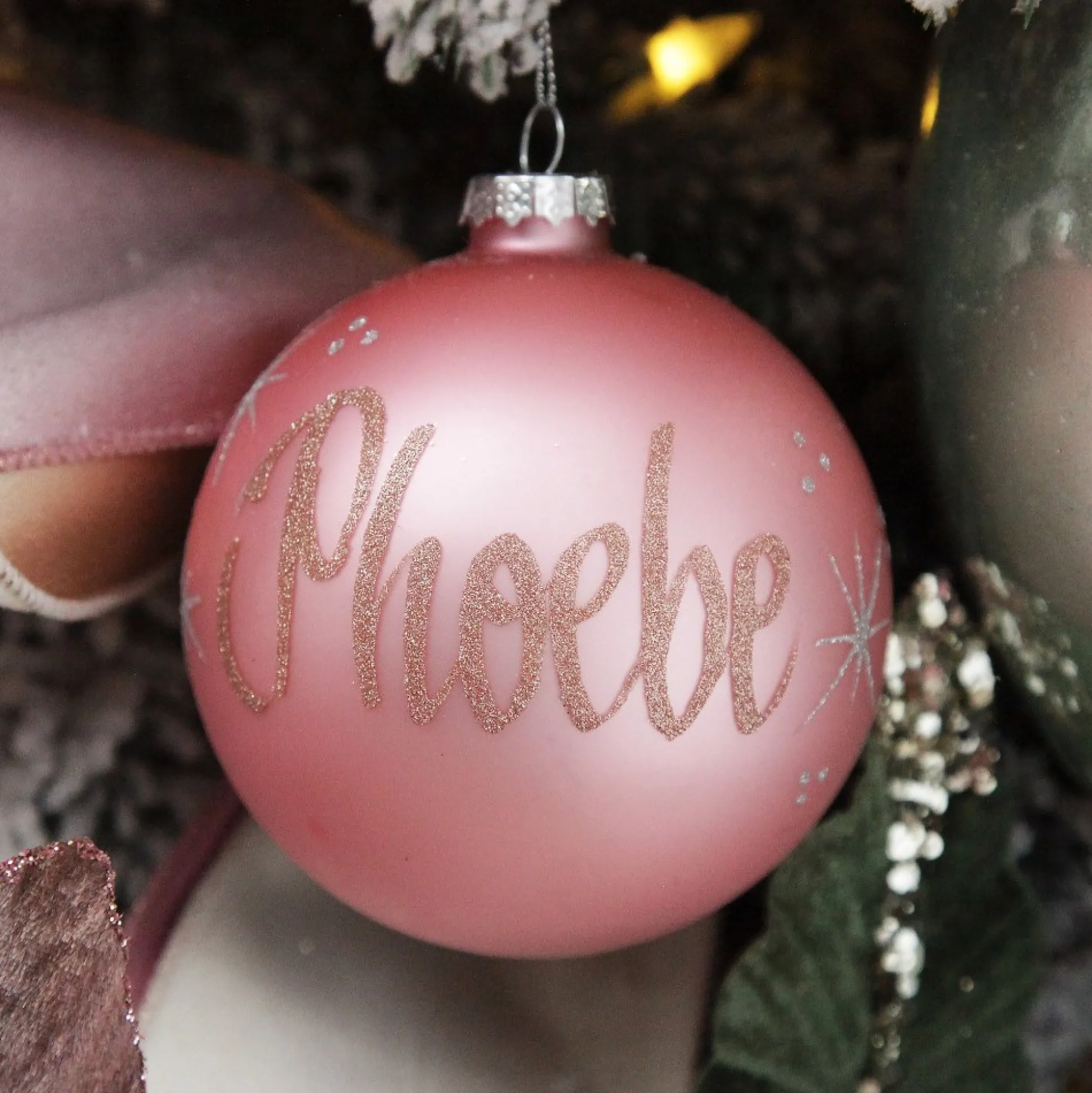 Baby Pink Glass Personalised Christmas Bauble Personalised Baubles|