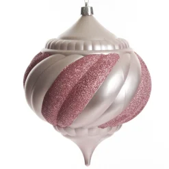 Baby Pink Glitter Swirl Christmas Onion Bauble Finials And Drops|
