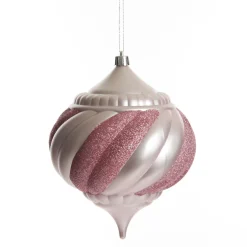 Baby Pink Glitter Swirl Christmas Onion Bauble Finials And Drops|