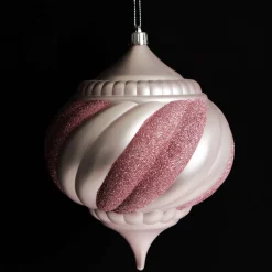 Baby Pink Glitter Swirl Christmas Onion Bauble Finials And Drops|