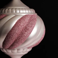 Baby Pink Glitter Swirl Christmas Onion Bauble Finials And Drops|