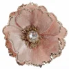 Baby Pink Velvet Magnolia Flower Clip with Jewel Centre and Sequin Tips Christmas Flowers|