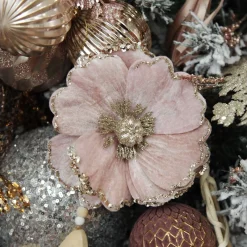 Baby Pink Velvet Magnolia Flower Clip with Jewel Centre and Sequin Tips Christmas Flowers|