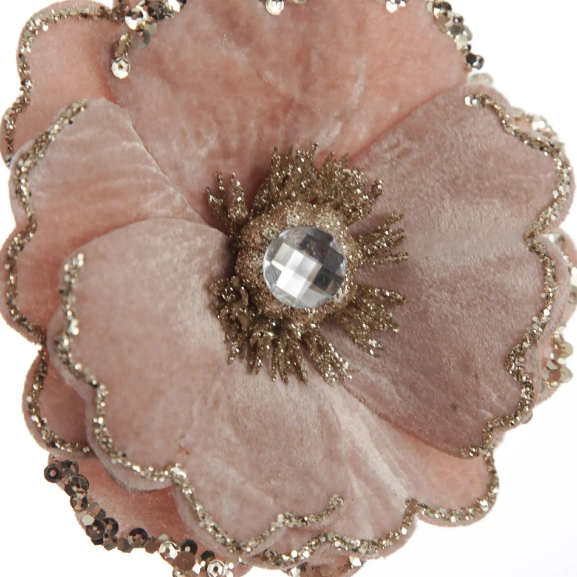 Baby Pink Velvet Magnolia Flower Clip with Jewel Centre and Sequin Tips Christmas Flowers|