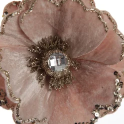 Baby Pink Velvet Magnolia Flower Clip with Jewel Centre and Sequin Tips Christmas Flowers|