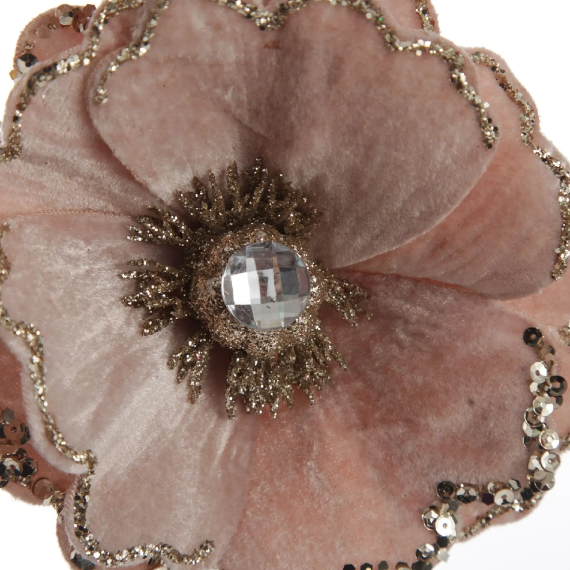 Baby Pink Velvet Magnolia Flower Clip with Jewel Centre and Sequin Tips Christmas Flowers|