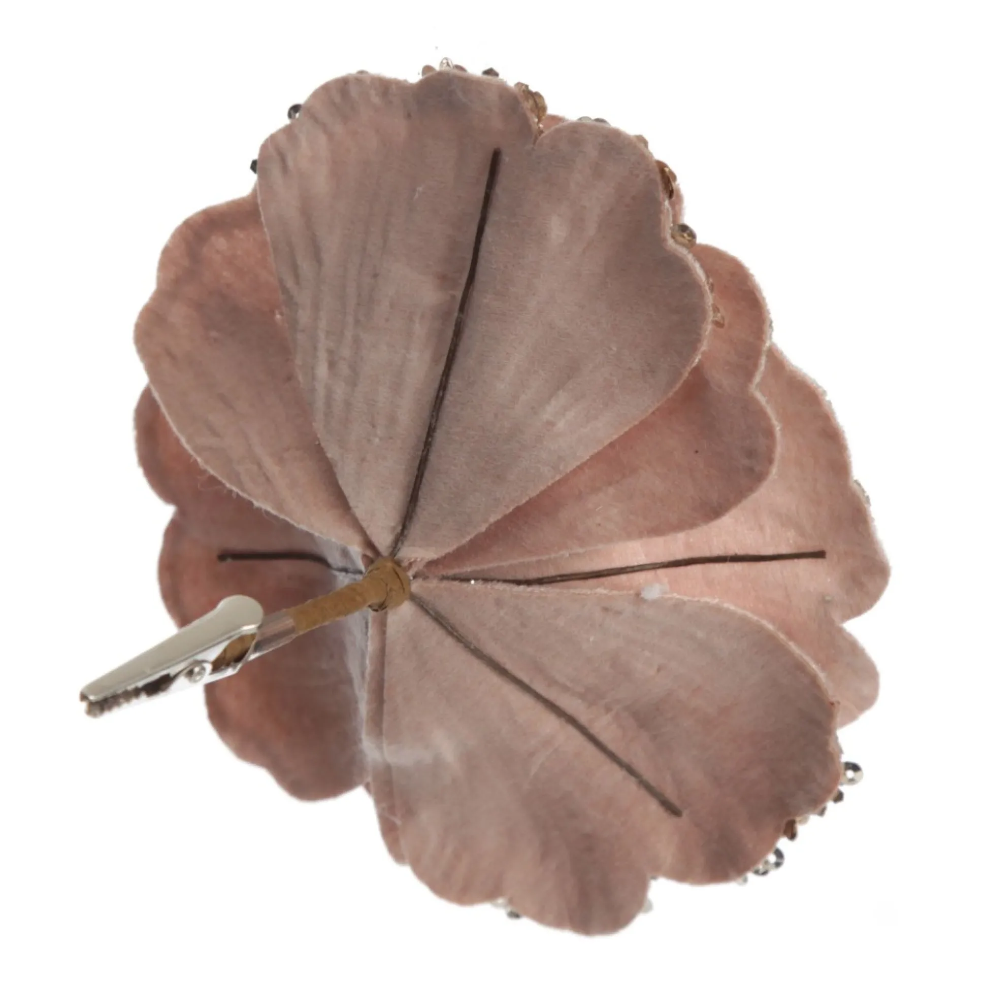 Baby Pink Velvet Magnolia Flower Clip with Jewel Centre and Sequin Tips Christmas Flowers|
