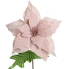 Baby Pink Velvet Poinsettia Flower Stem with Green Leaves Christmas Flowers|