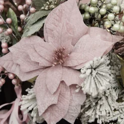 Baby Pink Velvet Poinsettia Flower Stem with Green Leaves Christmas Flowers|