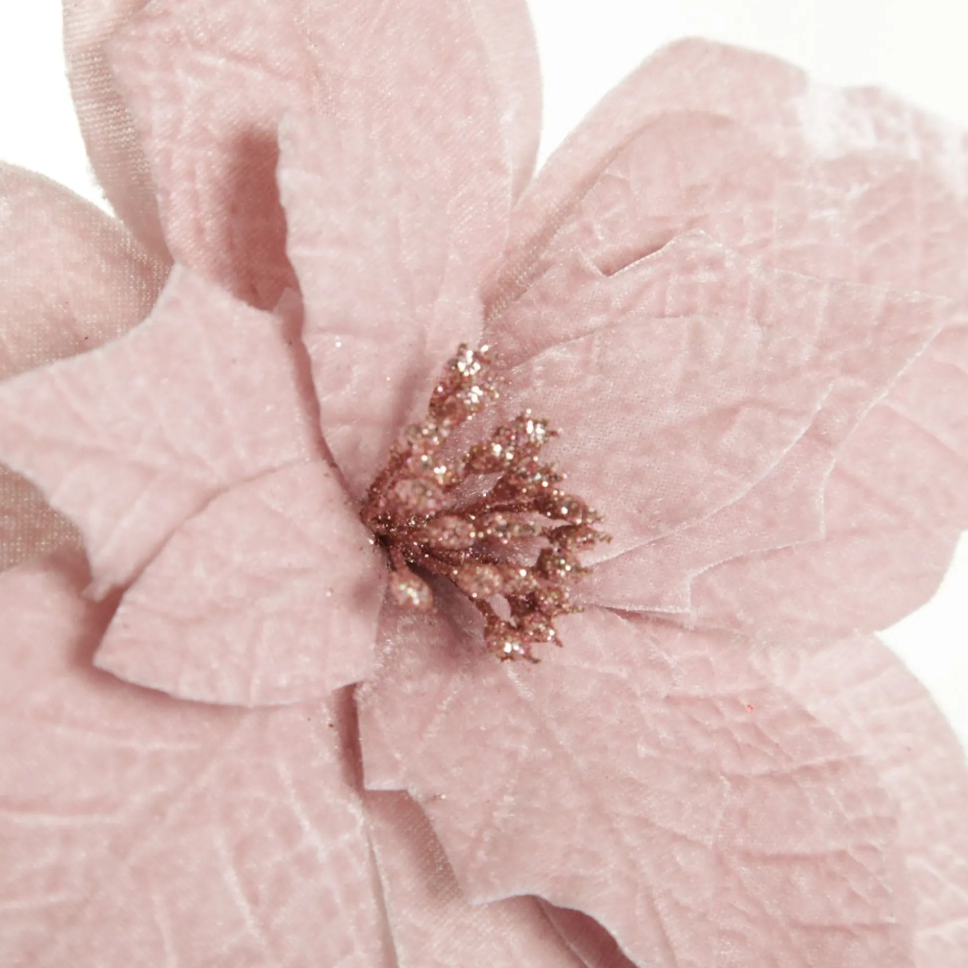 Baby Pink Velvet Poinsettia Flower Stem with Green Leaves Christmas Flowers|