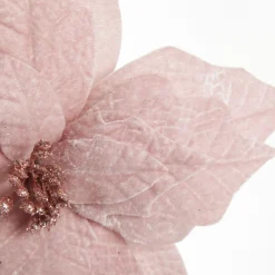 Baby Pink Velvet Poinsettia Flower Stem with Green Leaves Christmas Flowers|