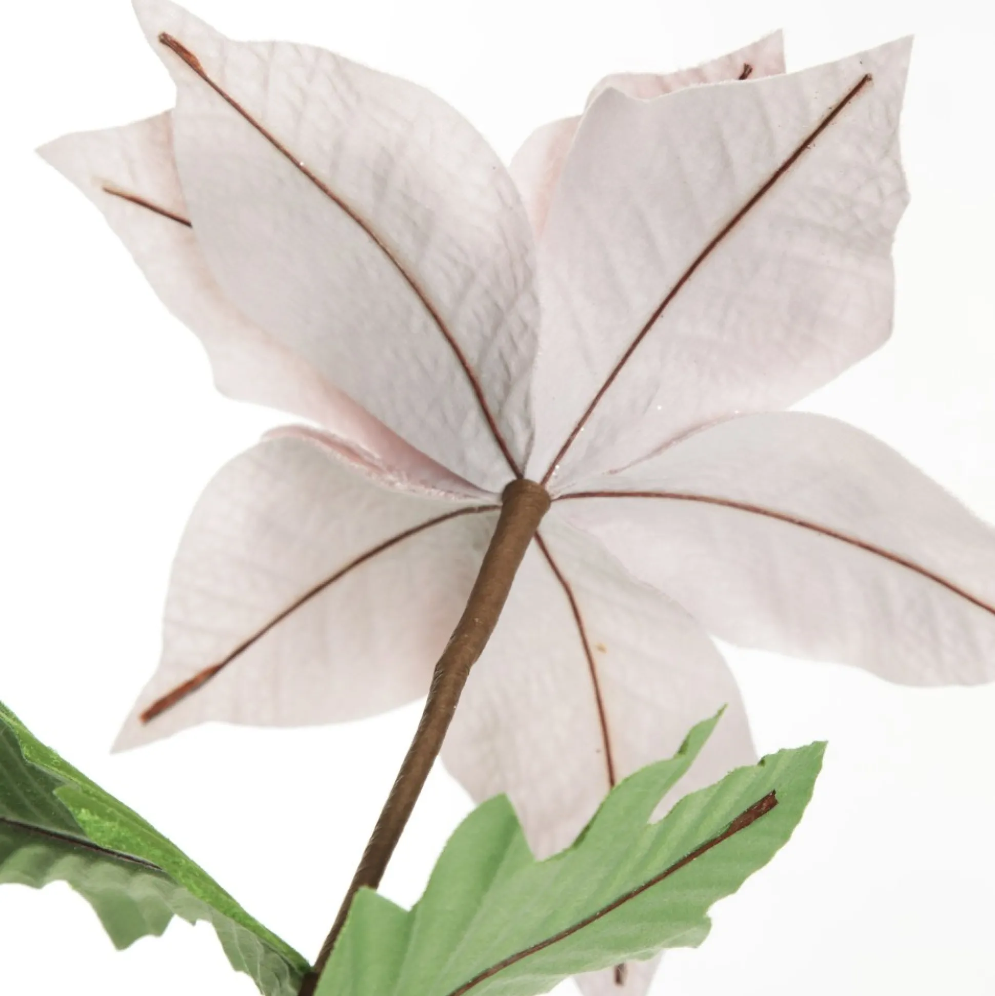 Baby Pink Velvet Poinsettia Flower Stem with Green Leaves Christmas Flowers|