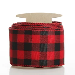 Black and Red Large Buffalo Check Wired Ribbon - 6.25cm Ribbons|