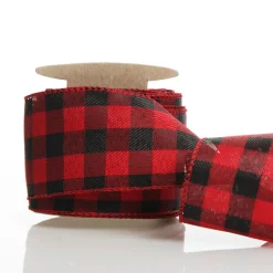 Black and Red Large Buffalo Check Wired Ribbon - 6.25cm Ribbons|