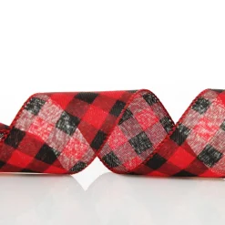 Black and Red Large Buffalo Check Wired Ribbon - 6.25cm Ribbons|