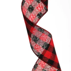 Black and Red Large Buffalo Check Wired Ribbon - 6.25cm Ribbons|