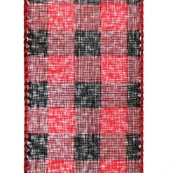Black and Red Large Buffalo Check Wired Ribbon - 6.25cm Ribbons|