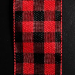 Black and Red Large Buffalo Check Wired Ribbon - 6.25cm Ribbons|