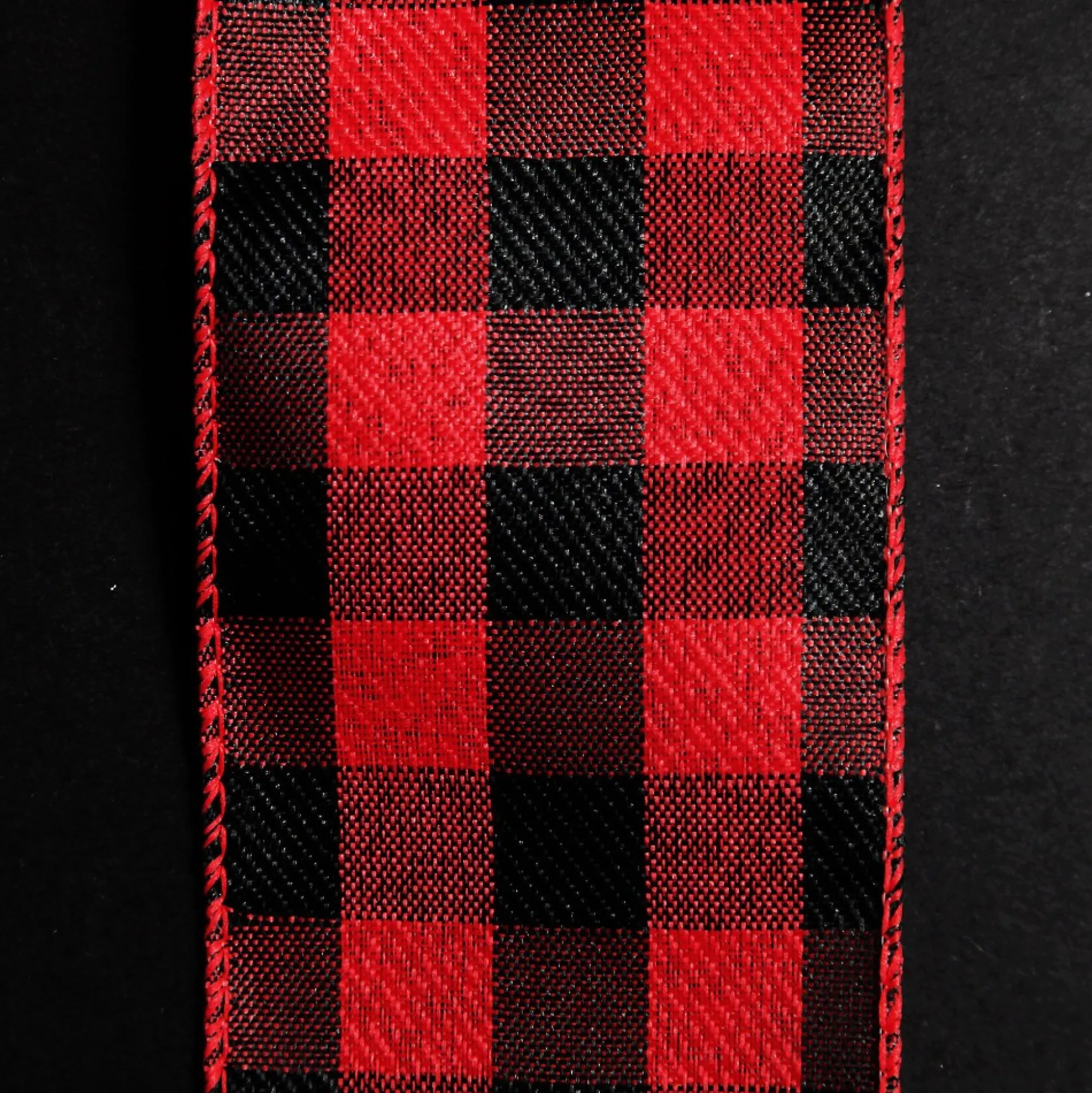 Black and Red Large Buffalo Check Wired Ribbon - 6.25cm Ribbons|