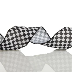Black and White Buffalo Check Wired Ribbon - 6.5cm Ribbons|